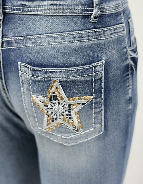 Load image into Gallery viewer, Star Embroidered Bootcut Jeans
