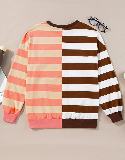 Load image into Gallery viewer, Striped Round Neck Long Sleeve Sweatshirt
