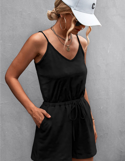 Load image into Gallery viewer, Spaghetti Strap V-Neck Pocket Romper
