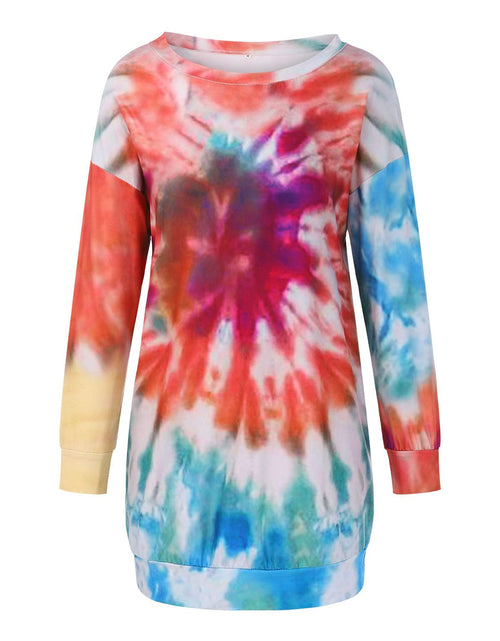 Load image into Gallery viewer, Full Size Tie-Dye Round Neck Long Sleeve Dress
