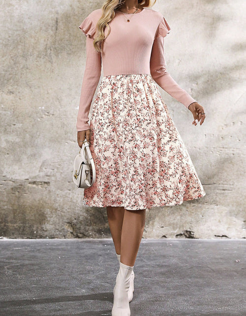 Load image into Gallery viewer, Ruffled Floral Long Sleeve Knee Length Dress
