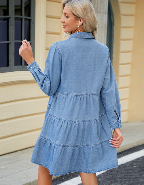 Load image into Gallery viewer, Tiered Button Up Long Sleeve Denim Dress
