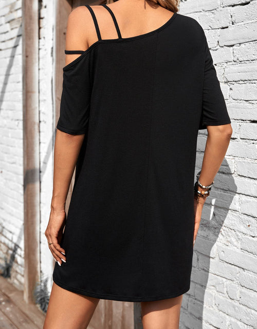 Load image into Gallery viewer, Asymmetrical Neck Half Sleeve Mini Dress
