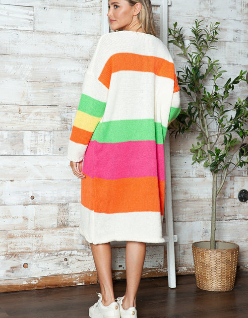 Load image into Gallery viewer, Color Block V-Neck Long Sleeve Sweater Dress
