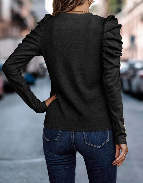 Load image into Gallery viewer, Decorative Button Puff Sleeve T-Shirt
