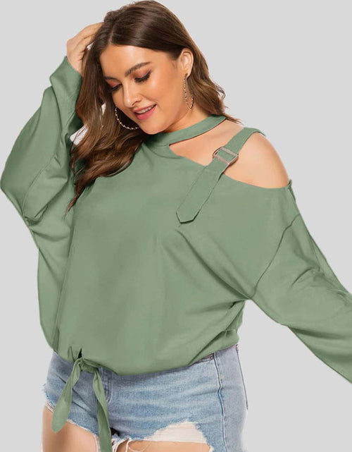 Load image into Gallery viewer, Plus Size Cold-Shoulder Tied Top

