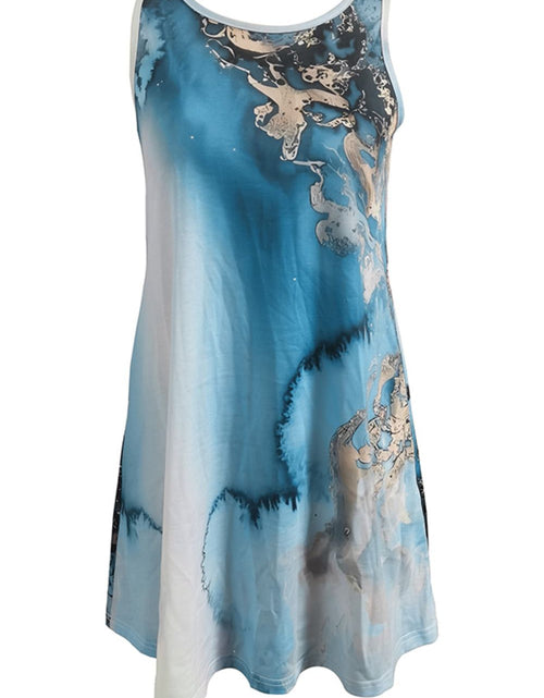 Load image into Gallery viewer, Shiny Abstract Print Round Neck Sleeveless Dress with Pockets
