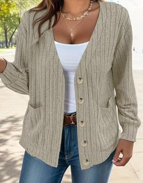 Load image into Gallery viewer, Full Size Button Up V-Neck Long Sleeve Cardigan
