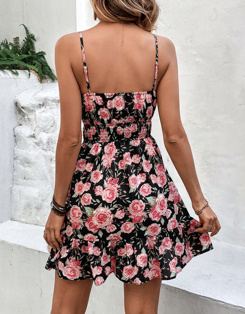 Load image into Gallery viewer, Perfee Tied Rose Print Spaghetti Strap Dress
