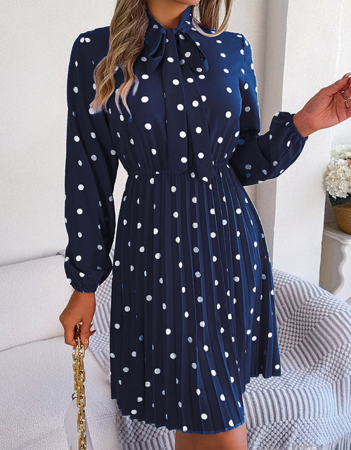 Load image into Gallery viewer, Polka Dot Tie Neck Pleated Dress
