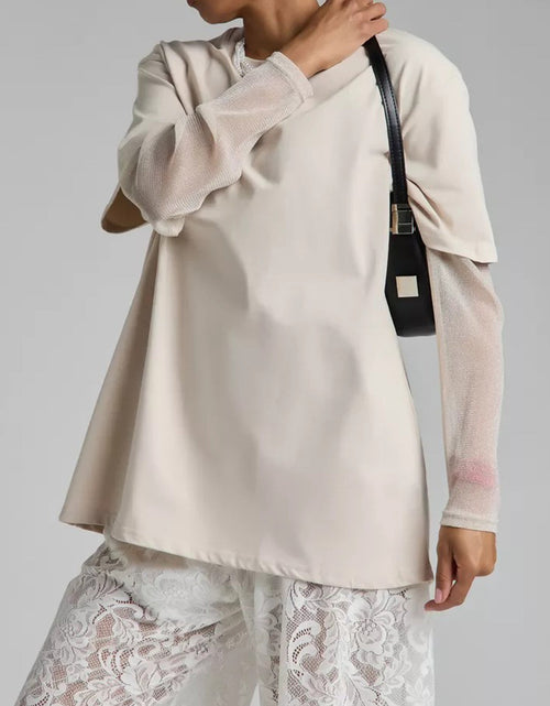 Load image into Gallery viewer, Faux Layered Round Neck Mesh Sleeve Top
