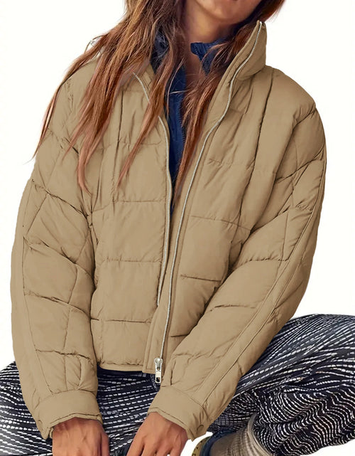 Load image into Gallery viewer, Pocketed Plaid Quilted Zip Up Winter Coat
