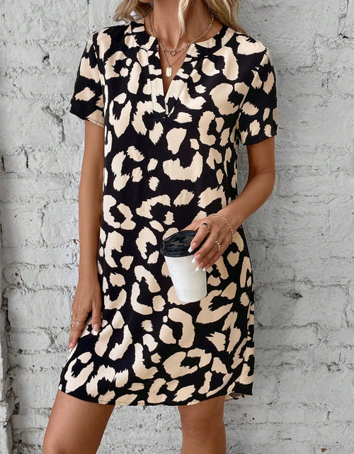 Load image into Gallery viewer, Printed Notched Short Sleeve Mini Dress
