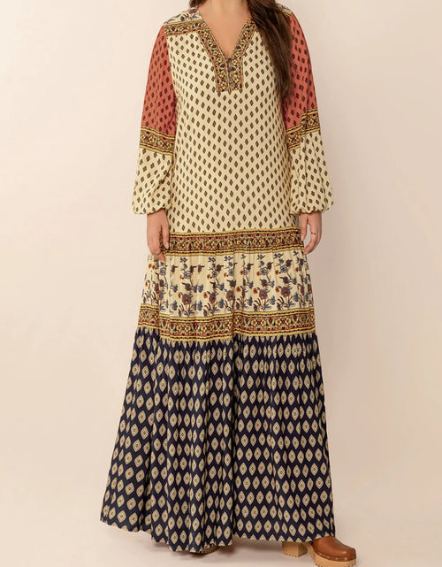 Load image into Gallery viewer, Printed V-Neck Balloon Sleeve Maxi Dress
