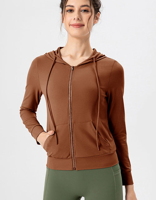 Load image into Gallery viewer, Drawstring Zip Up Hooded Active Outerwear
