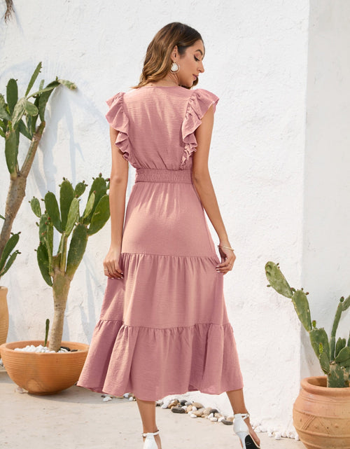 Load image into Gallery viewer, Tiered Ruffled V-Neck Cap Sleeve Dress
