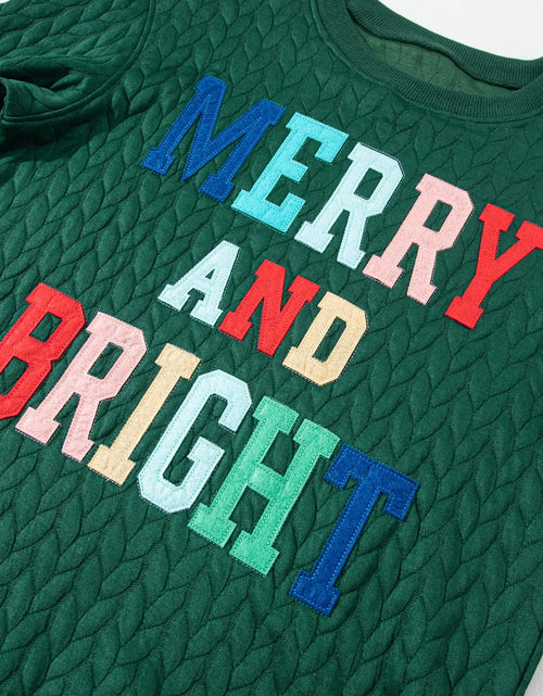 Load image into Gallery viewer, Full Size MERRY AND BRIGHT Cable Knit Pullover Sweatshirt
