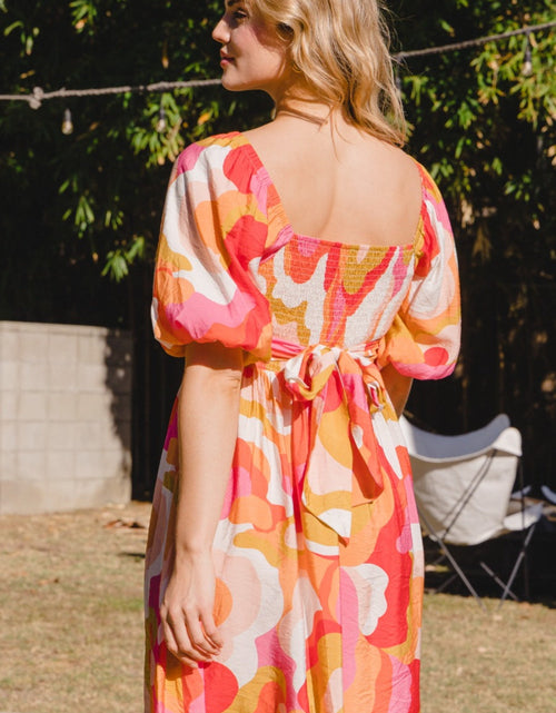 Load image into Gallery viewer, ODDI Full Size Printed Tied Back Short Sleeve Mini Dress
