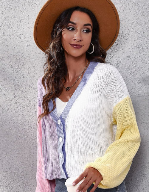 Load image into Gallery viewer, Color Block Ribbed Long Sleeve Cardigan
