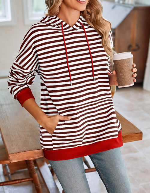 Load image into Gallery viewer, Lovelet Drawstring Striped Long Sleeve Hoodie
