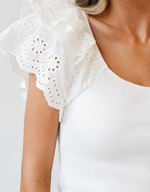 Load image into Gallery viewer, Eyelet Ruffle Sleeve Slim Top
