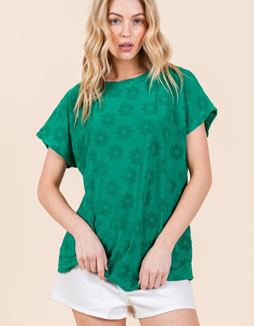 Load image into Gallery viewer, BOMBOM Textured Floral Pattern Short Sleeve T-Shirt
