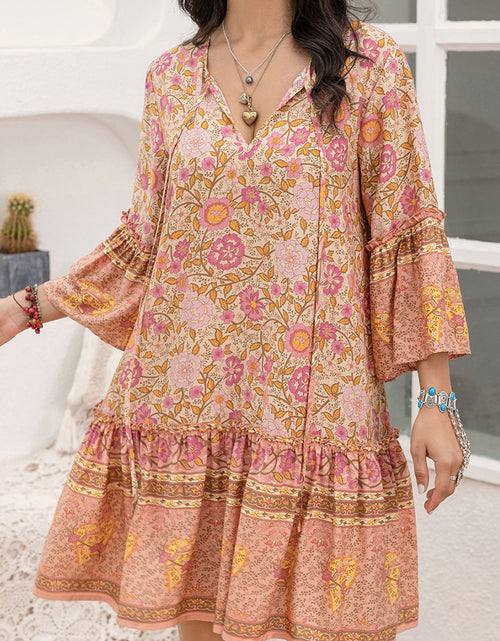 Load image into Gallery viewer, Floral Tie Neck Mini Dress
