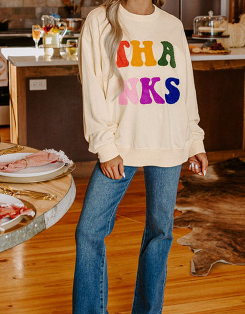 Load image into Gallery viewer, THANKS Round Neck Long Sleeve Sweatshirt
