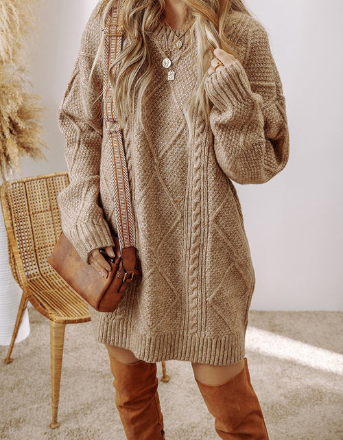 Load image into Gallery viewer, Cable-Knit Round Neck Sweater Dress
