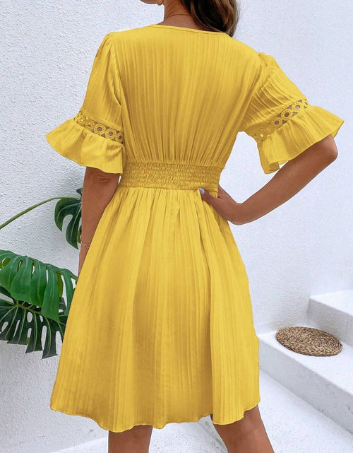 Load image into Gallery viewer, Cutout V-Neck Flounce Sleeve Mini Dress

