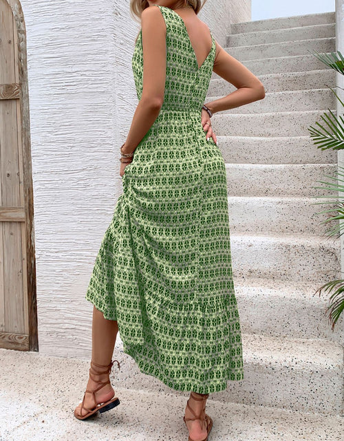 Load image into Gallery viewer, Perfee Printed V-Neck Tie Waist Midi Dress
