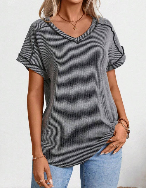 Load image into Gallery viewer, Exposed Seam V-Neck Short Sleeve Top

