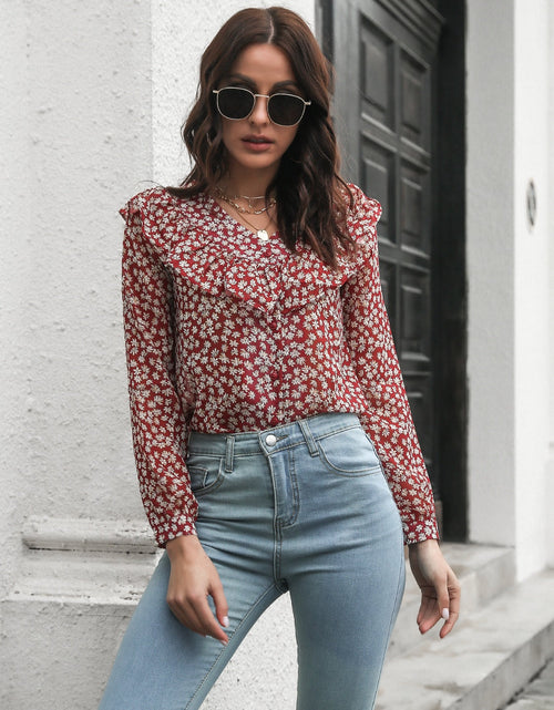 Load image into Gallery viewer, Printed Statement Collar Long Sleeve Blouse
