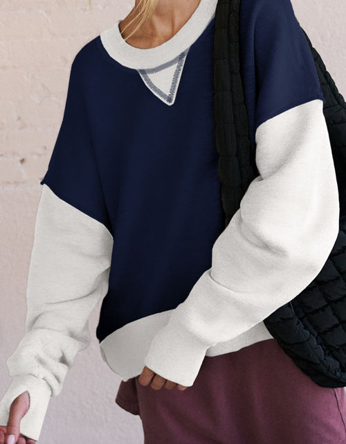 Load image into Gallery viewer, Contrast Round Neck Long Sleeve Sweatshirt
