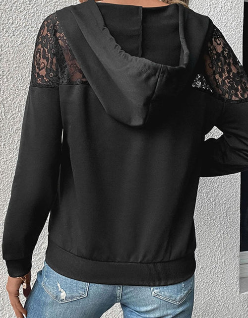 Load image into Gallery viewer, Perfee Lace Trim Dropped Shoulder Hoodie
