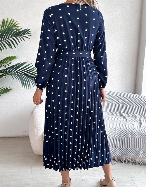 Load image into Gallery viewer, Tied Polka Dot Long Sleeve Midi Dress
