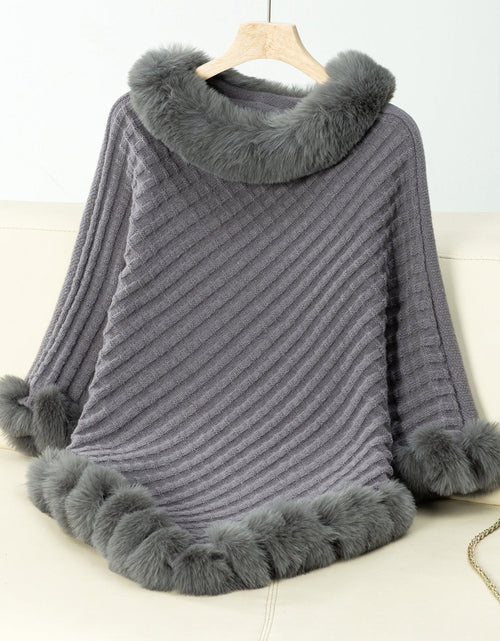 Load image into Gallery viewer, Fuzzy Trim Texture Three-Quarter Sleeve Poncho
