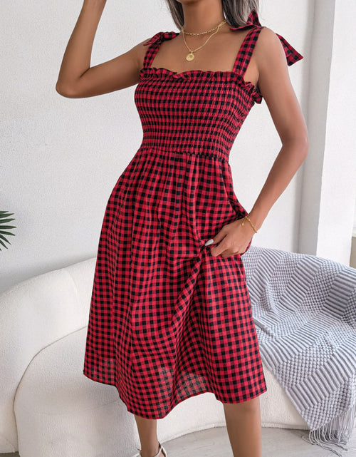 Load image into Gallery viewer, Frill Plaid Square Neck Midi Dress
