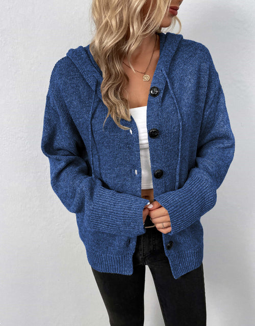 Load image into Gallery viewer, Button-Down Long Sleeve Hooded Sweater
