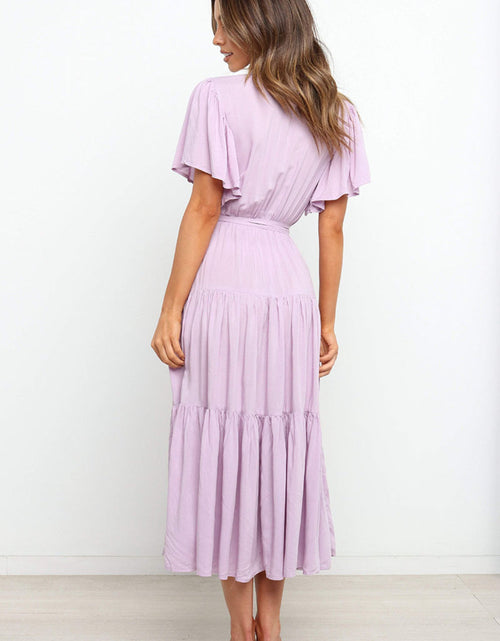 Load image into Gallery viewer, Tied Back Tiered Short Sleeve Midi Dress
