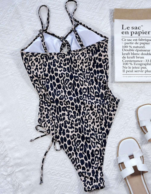 Load image into Gallery viewer, Leopard Cutout Tied One-Piece Swimsuit

