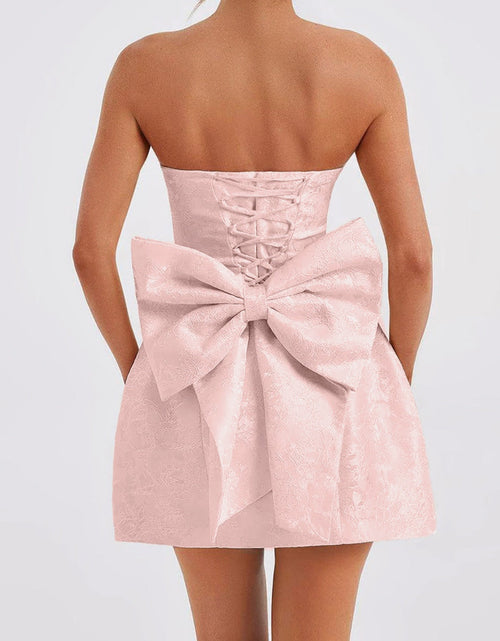 Load image into Gallery viewer, Lace-Up Sleeveless Satin Mini Dress with Bow
