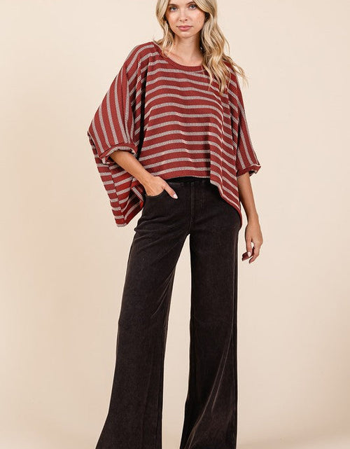 Load image into Gallery viewer, Mittoshop Texture Striped Print Round Neck Dolman Sleeve Top
