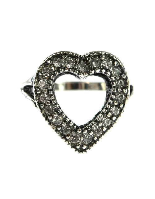 Load image into Gallery viewer, Vintage Clear Austrian Crystal Heart Ring Antiqued 18k White Gold Electroplated Made in USA by PVD Vintage Jewelry
