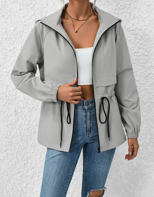 Load image into Gallery viewer, Ivy Lane Drawstring Zip Up Hooded Jacket
