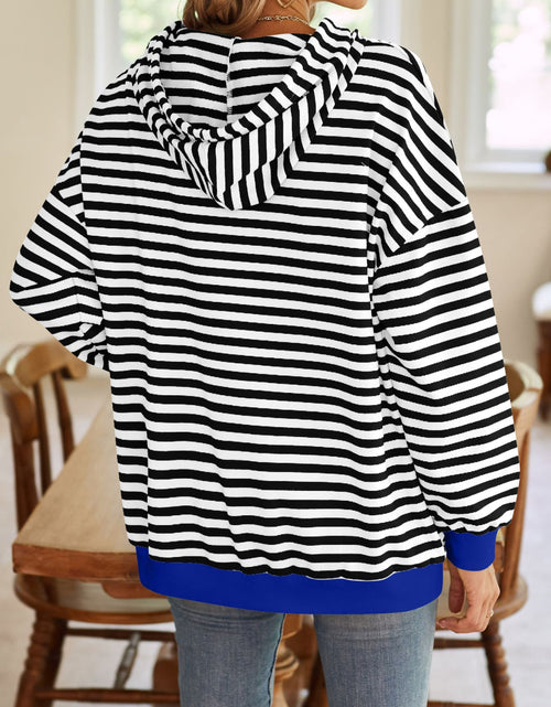 Load image into Gallery viewer, Lovelet Drawstring Striped Long Sleeve Hoodie
