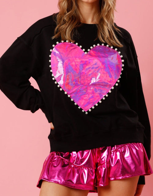 Load image into Gallery viewer, Pearl Trim Round Neck Sweatshirt
