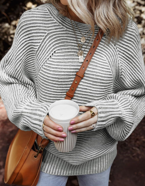 Load image into Gallery viewer, Textured Striped Round Neck Long Sleeve Top
