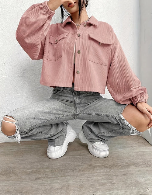 Load image into Gallery viewer, Collared Neck Dropped Shoulder Jacket
