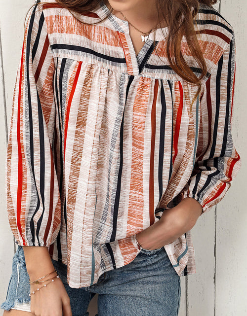 Load image into Gallery viewer, Multicolored Stripe Notched Neck Top

